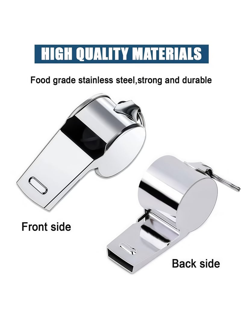 Cuken Silver Stainless Steel Whistle, 3 Sets, Coach, Referee, Outdoor Sports Emergency Strap, Hanging Rope - Image 2